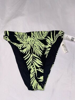 Citrus Tropical Leaf Bikini Reversable Bottoms - Black & Lime